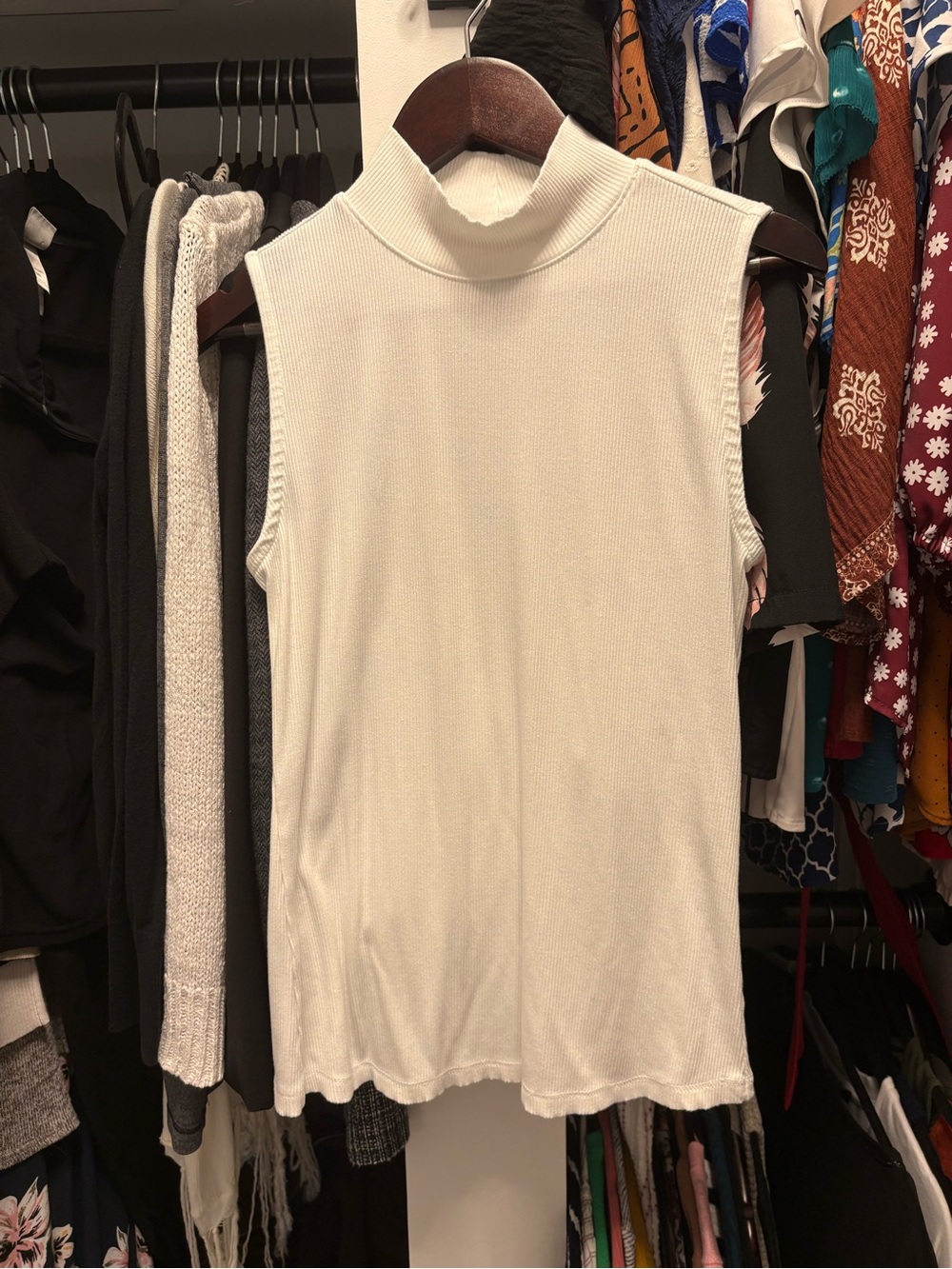 Nine West Cream Sleeveless Mock Neck Tank
